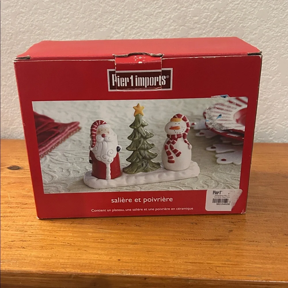 Pier 1 Imports Red and Green Santa Snowman Salt & Pepper Shaker Set